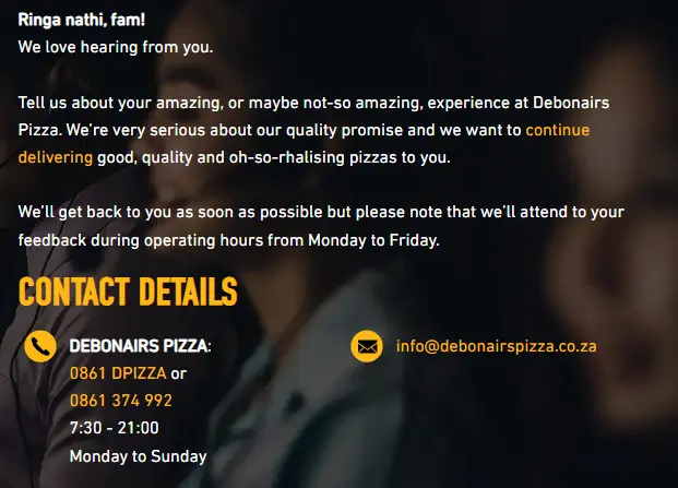 Debonairs Contact Number