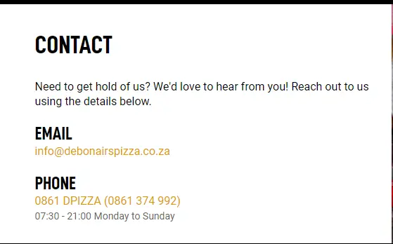 Debonairs Contact Number